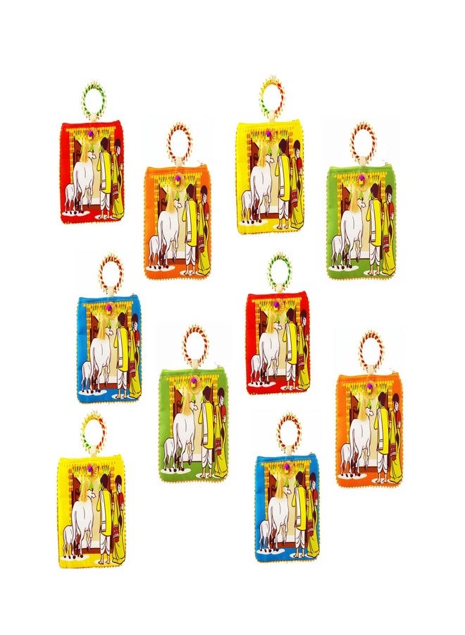 TAVASYA Traditional Potli Gift Bags with Zip & Bangle Handle - Pack of 10 - Housewarming Design | Return Gift Bags for Weddings, Pooja, Baby Shower, Housewarming, Festivals & Functions - Image 1